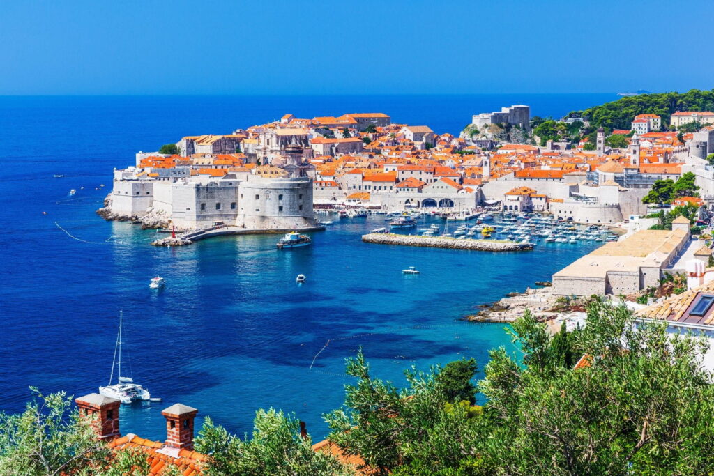 Dubrovnik Old Town and Adriatic coastline viewed from above in Croatia