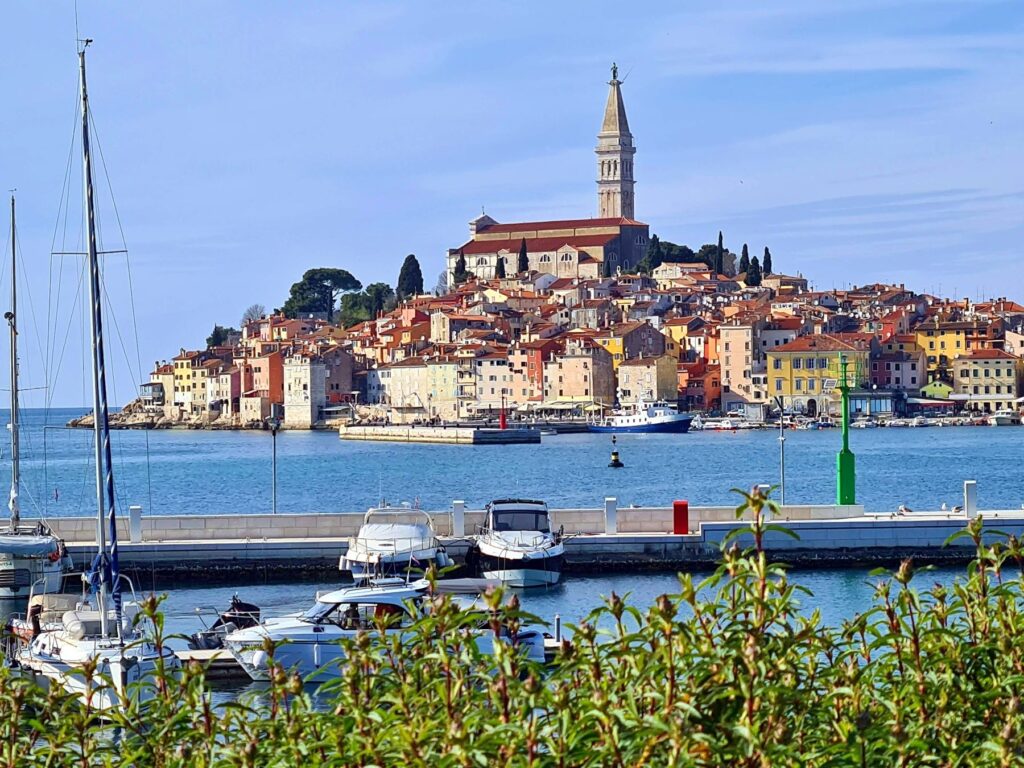 Rovinj old town and St. Euphemia Church on the Adriatic coast in Croatia