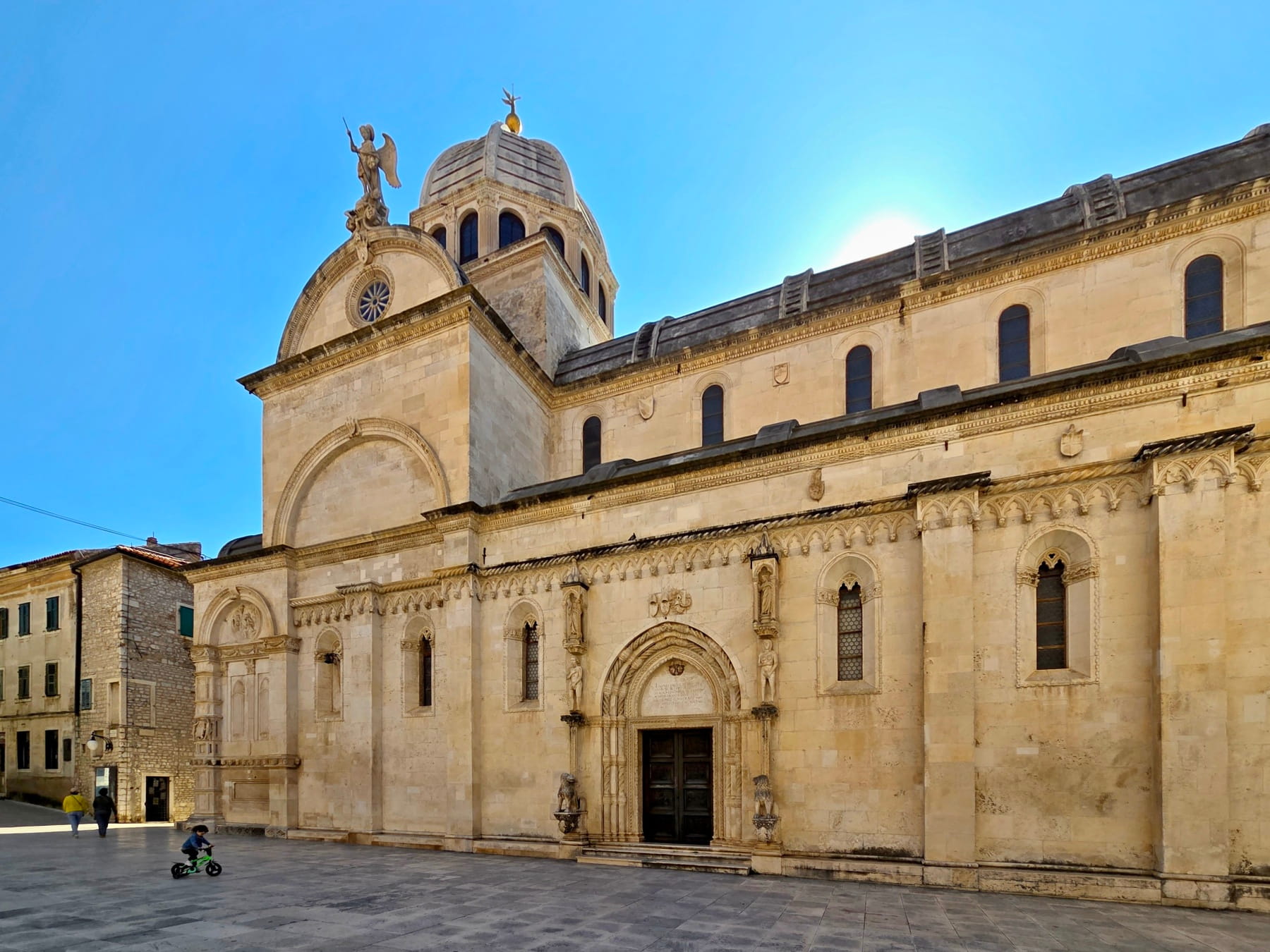 Side view of St. James Cathedral in Šibenik, Croatia
