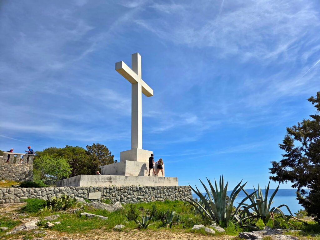 Large white cross on Marjan Hill overlooking Split, Croatia.