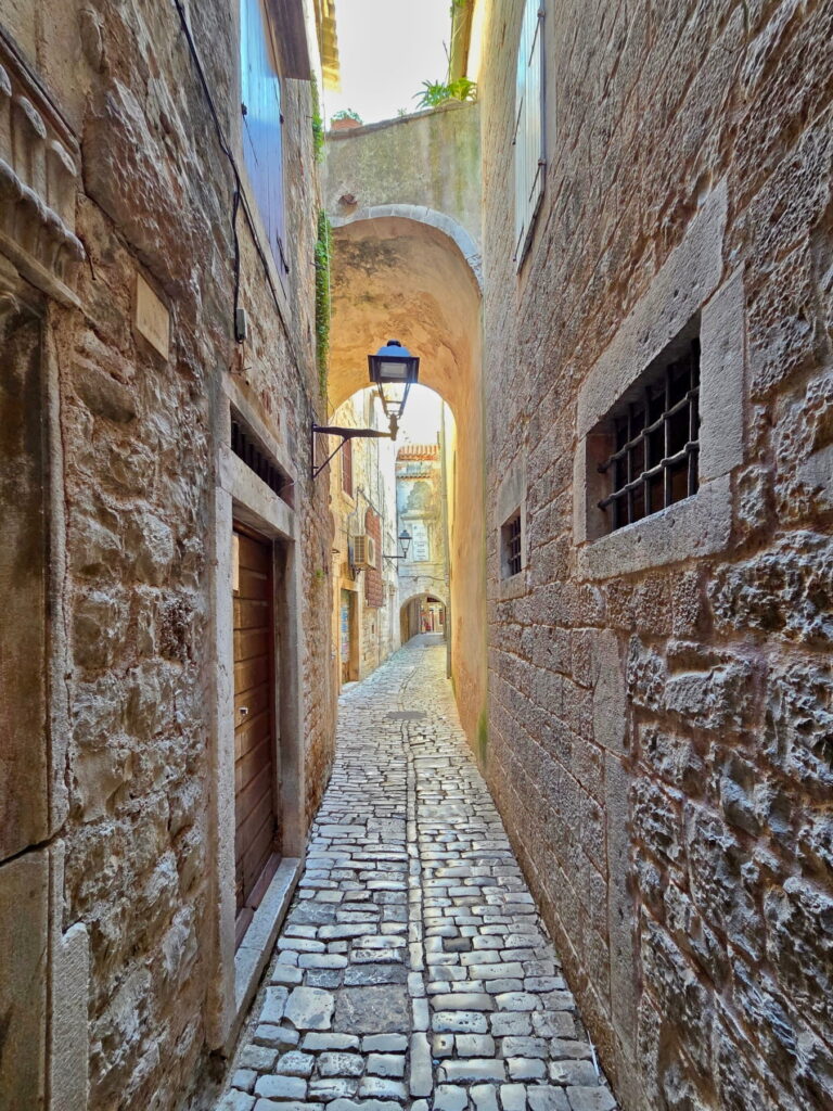 Historic stone passageway in Trogir, Croatia