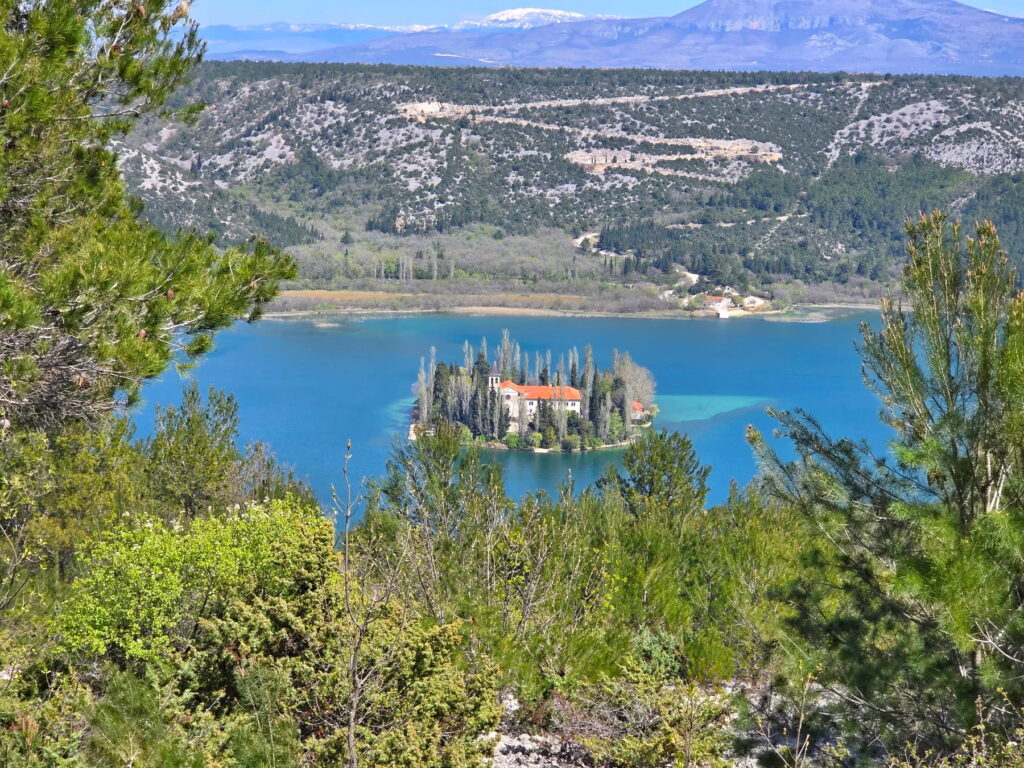 Visovac Monastery island on Visovac Lake in Krka National Park, Croatia
