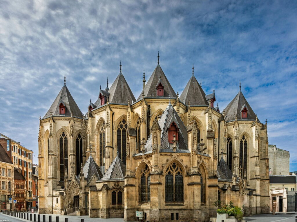 Gothic exterior of Lille Cathedral in Lille, France
