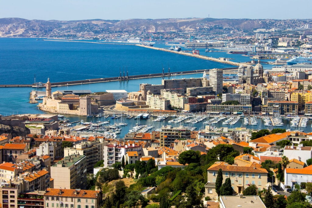Panoramic view of Marseille Old Port and coastline in France