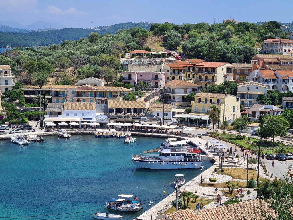 Harbor promenade and seaside village in Kassiopi, Corfu, Greece