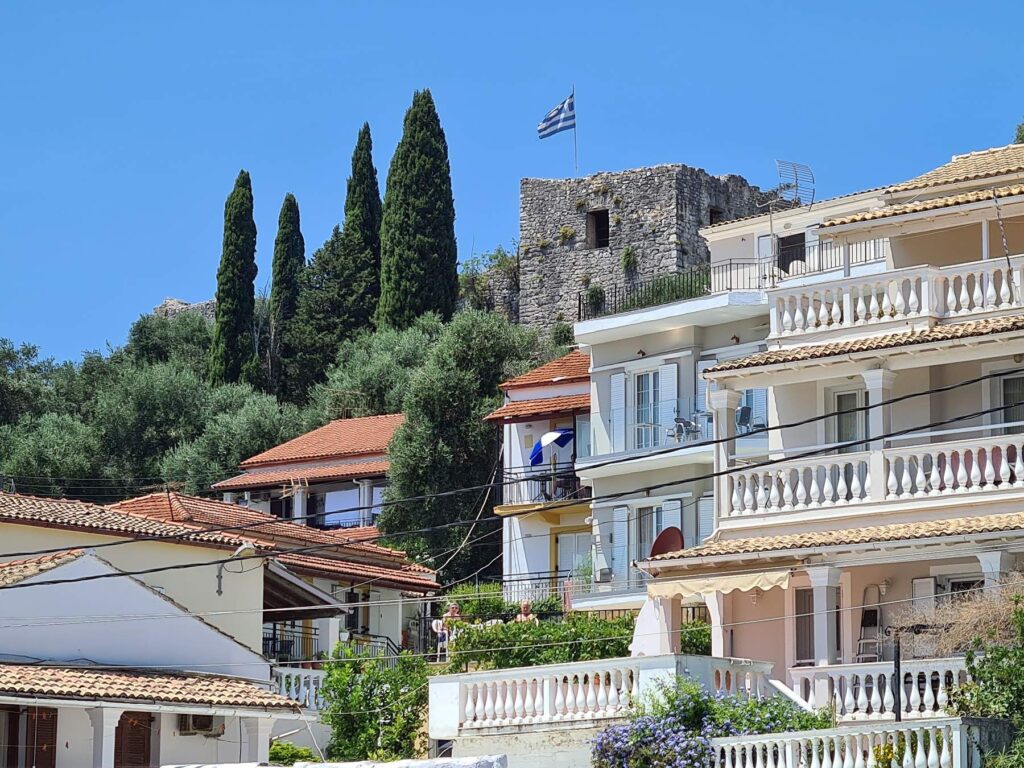 Kassiopi Castle ruins above the village in Corfu, Greece