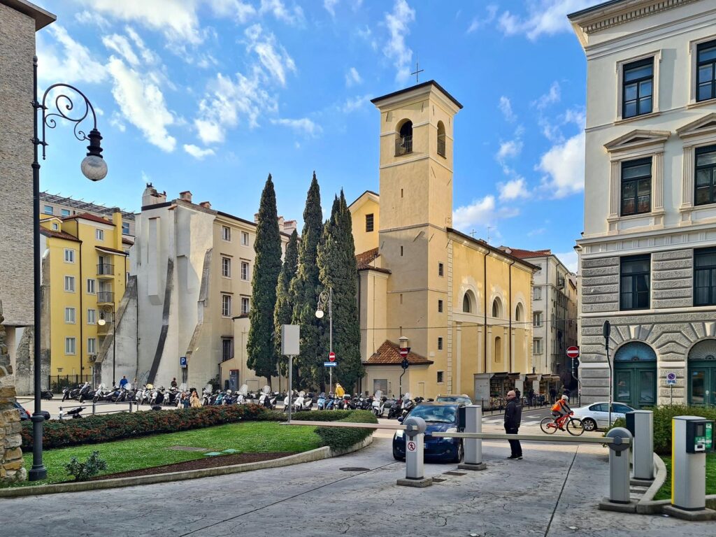 Small church and cypress trees in Trieste, Italy