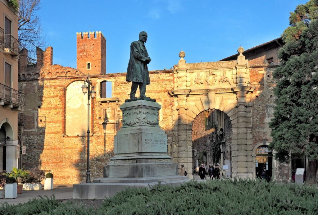Statue and entrance to Teatro Olimpico in Vicenza, Italy