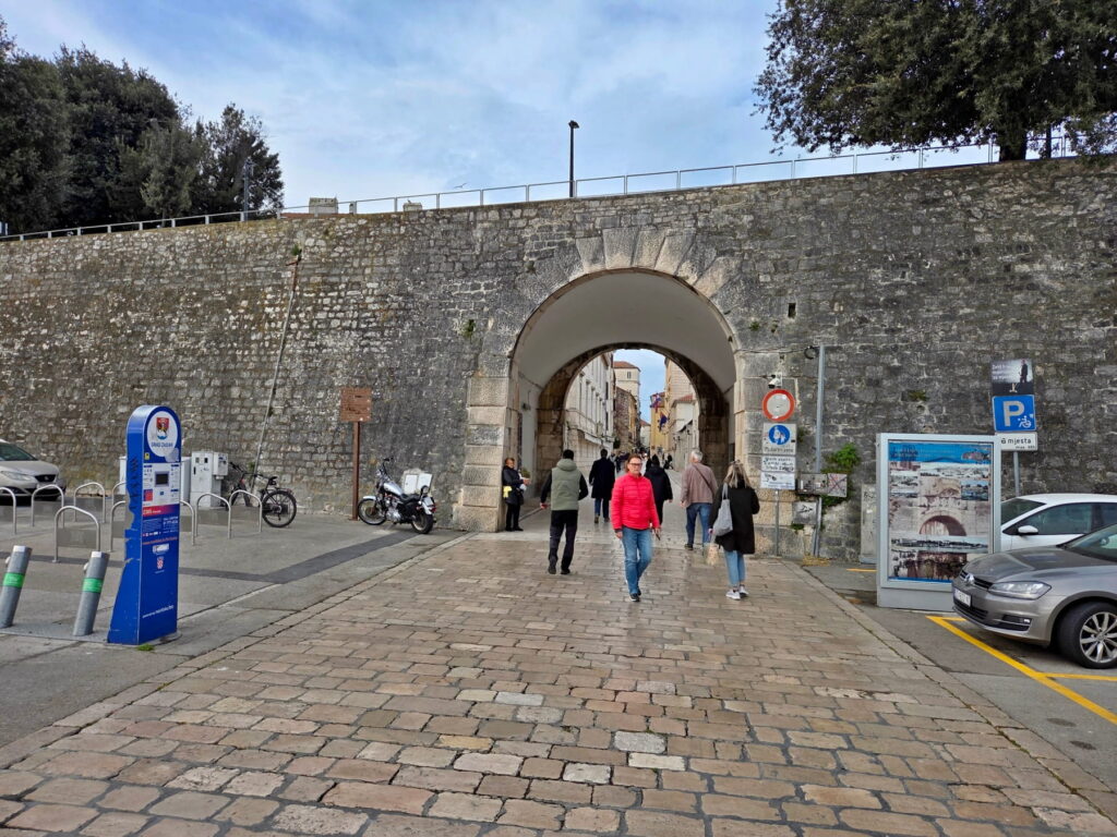 Historic stone gate entrance to Zadar Old Town in Croatia