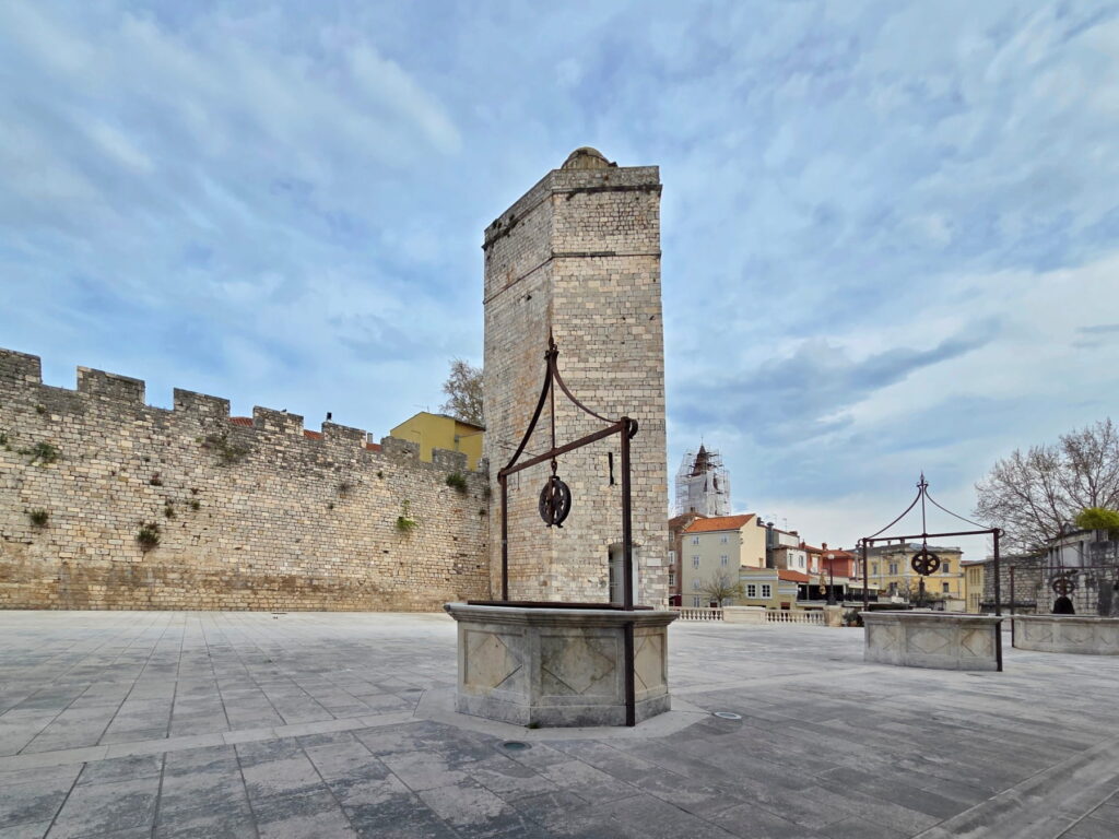 Five Wells Square and medieval walls in Zadar, Croatia