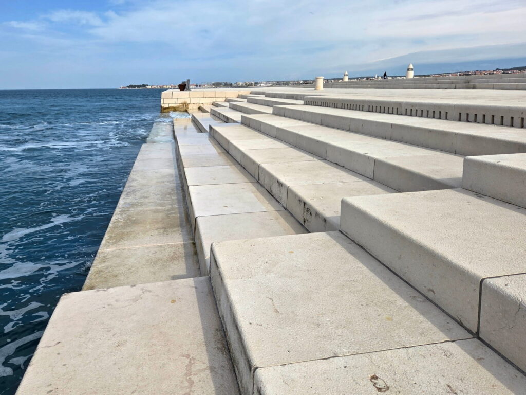 Stone steps of the Sea Organ along Zadar waterfront in Croatia