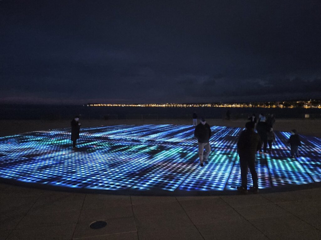 Greeting to the Sun light installation at night in Zadar, Croatia